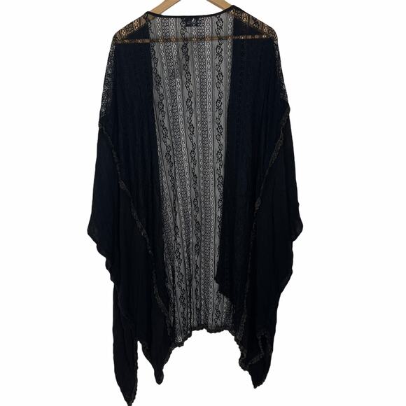 Fairen Del Black Mixed Media Lace Kimono Short Sleeve OSFA Beach Coverup - Picture 2 of 4